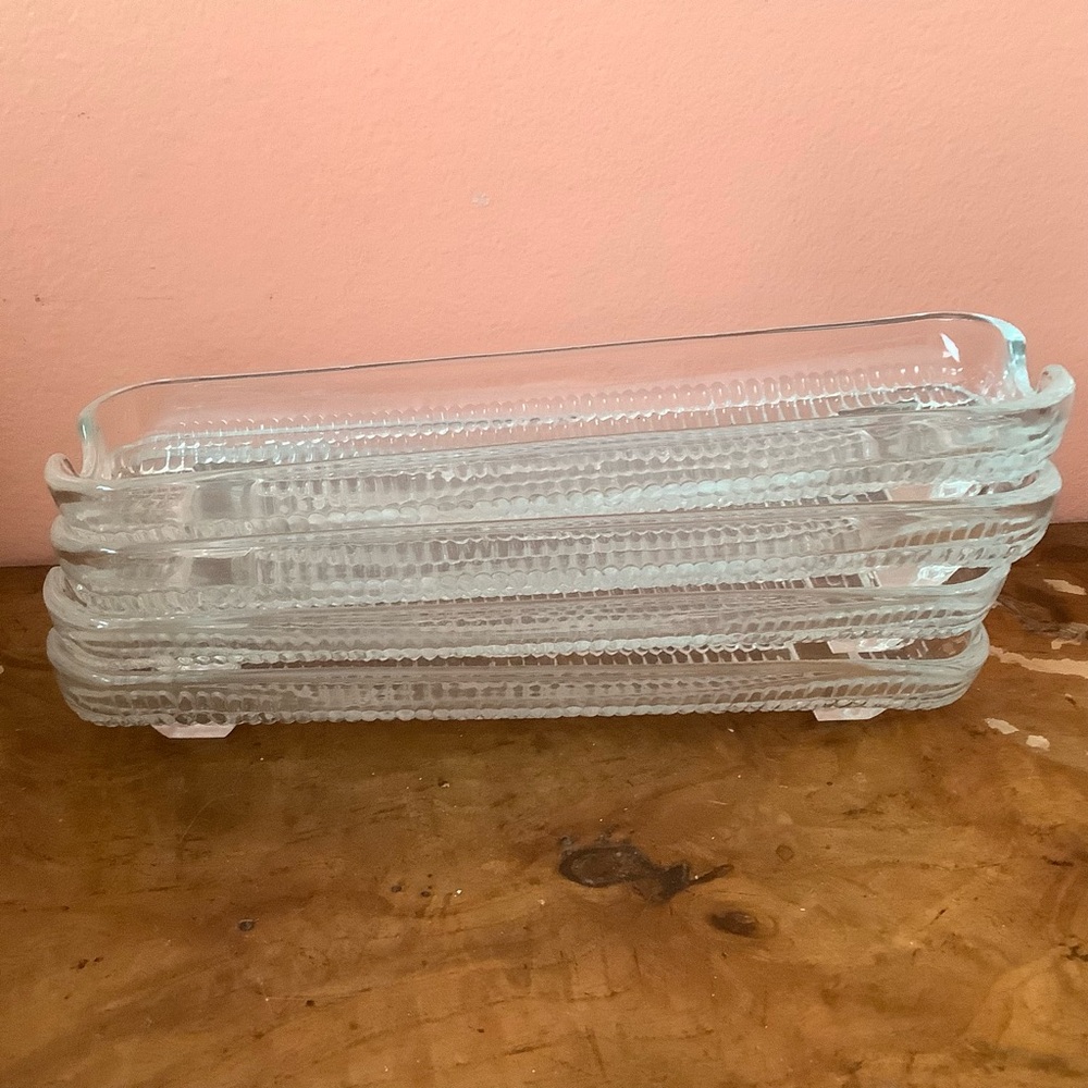 4 Vintage  Corn On Cob Clear Glass Footed Dishes highly detailed kernel pattern - Picture 3 of 6